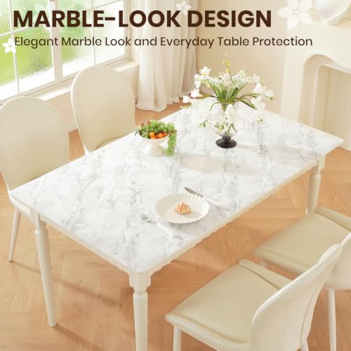 Marble-Look Table Protector 40 x 60 in, Waterproof PVC Desk Mat | Waterproof & Oil-Resistant, Silky-Smooth Surface, Easy to Clean, for Dining Tables, Vanities, Nightstands & Countertops - size: 40" x 60" (Rectangular)