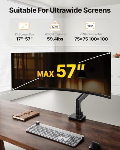 monTEK Sleek Aluminum Monitor Arm with Mount Reinforcement Plate for 17–57” Ultrawide Screens