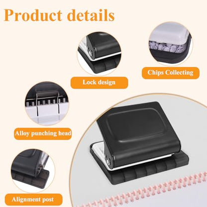 10 Hole Punch Binding Machine for Planners with 10 Multi-Color Binder Rings | 30 Holes on A4, 20 Holes on A5, 26 Holes on B5, 10 Sheet Capacity (Black) - color: Black