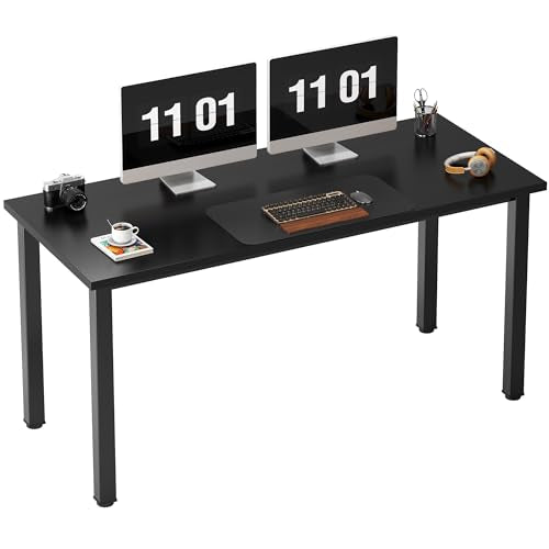Need 55 Inch Large Computer Desk - Modern Simple Style Home Office Gaming Desk, Basic Writing Table for Study Student, Black Metal Frame, Black - color: Black, size: 55 inches