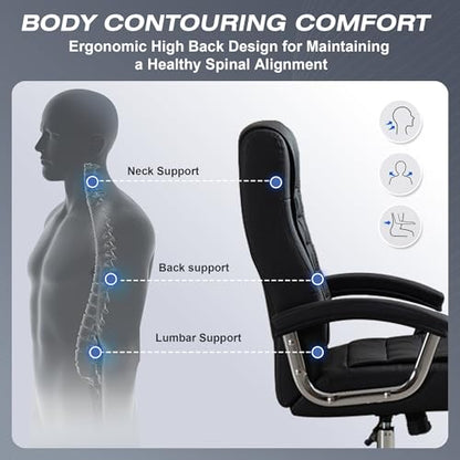 Executive Office Chair Adjustable Leather Chair, High Back Swivel Office Desk Chair with Padded, Armrest 350lbs Load-Bearing Spring Seat Computer Desk Chair for Home Office, Black - color: Black