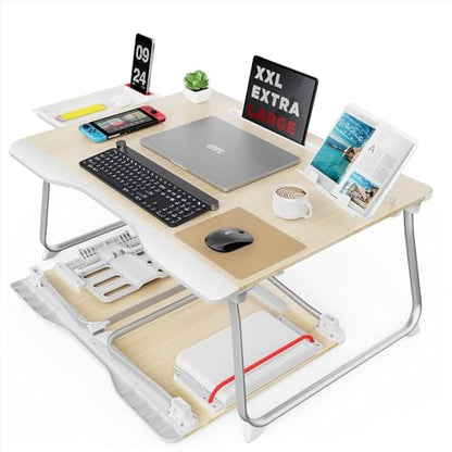SAIJI Folding Bed Desk for Laptop, Extra Large Folding Bed Tray Table - color: Teak