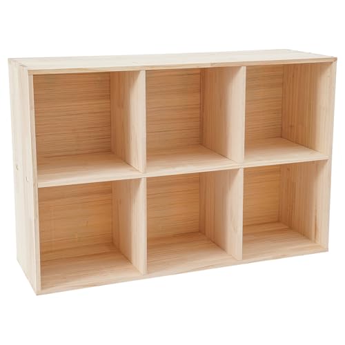 6 Cube Storage Organizer, Open Shelf Bookcase, Solid Wood Bookshelf with 3 Storage Bins, Vertical or Horizontal Book Shelf for Bedroom, Living Room, Office - size: 35.43*11.81*23.62in