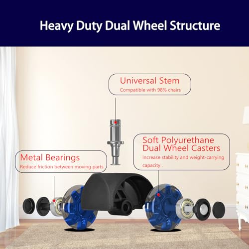 Hirate 2 inch Office Furniture Casters 7/16 inch Stem Dual Rubber Wheel - color: Blue, size: 2 inch