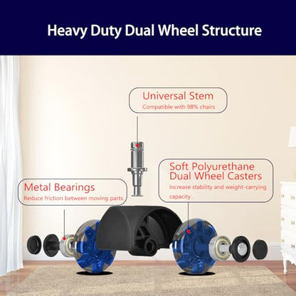 Hirate 2 inch Office Furniture Casters 7/16 inch Stem Dual Rubber Wheel - color: Blue, size: 2 inch