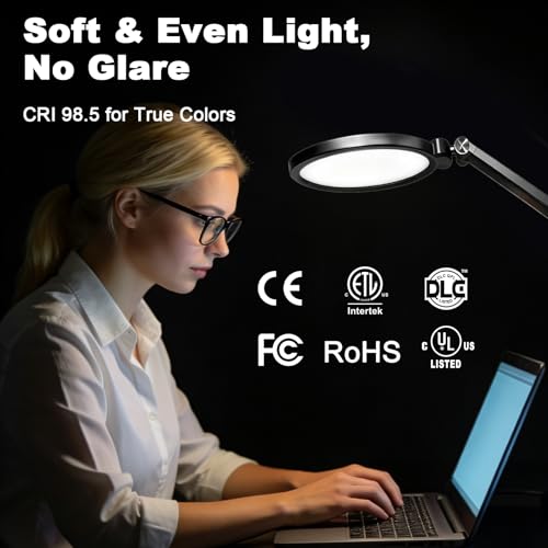 NS Pro LED Desk Lamp with Remote Control, Eye-Caring CRI95+ Dimmable Light, 3000K–6000K Adjustable CCT, Flexible Angle, Clamp or Base Mount, Memory Function Desk Lamp for Office, Reading & Video Calls - size: 1 PACK
