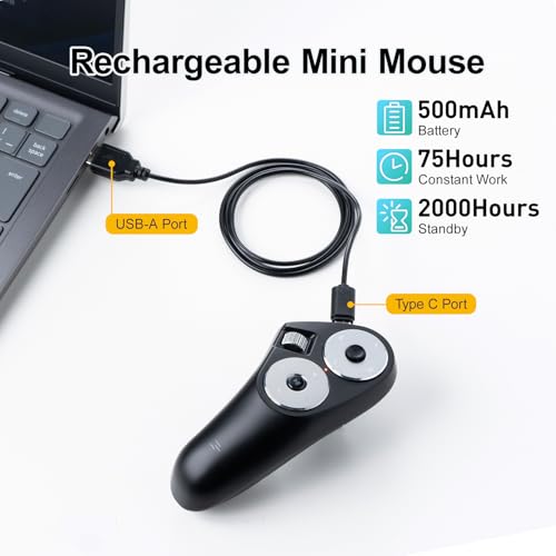 SANWA Bluetooth + 2.4G Wireless Handheld Mouse, 3 in 1 Presentation Clicker, Remote Air Mouse with Scroll, Portable Finger Mice, Rechargeable PPT Slide, Compatible with Mac, PC, Laptop, Phone, Tablet - style: Handheld Mouse