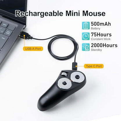 SANWA Bluetooth + 2.4G Wireless Handheld Mouse, 3 in 1 Presentation Clicker, Remote Air Mouse with Scroll, Portable Finger Mice, Rechargeable PPT Slide, Compatible with Mac, PC, Laptop, Phone, Tablet - style: Handheld Mouse