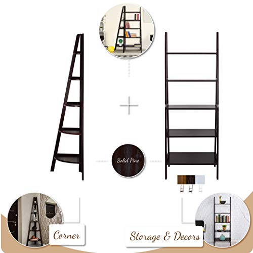Casual Home 5-Shelf Ladder Bookcase, Espresso (New) - color: Espresso (New), size: 24.75"W, style: Ladder Bookcase