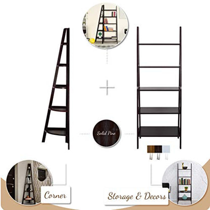 Casual Home 5-Shelf Ladder Bookcase, Espresso (New) - color: Espresso (New), size: 24.75"W, style: Ladder Bookcase