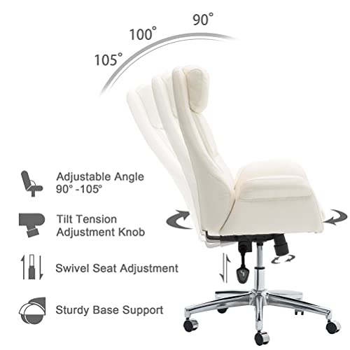 Glitzhome Modern Executive Home High-Back Office Chair - Leather Adjustable Swivel Desk Chair with Armrest(Cream) - color: Cream