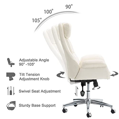 Glitzhome Modern Executive Home High-Back Office Chair - Leather Adjustable Swivel Desk Chair with Armrest(Cream) - color: Cream