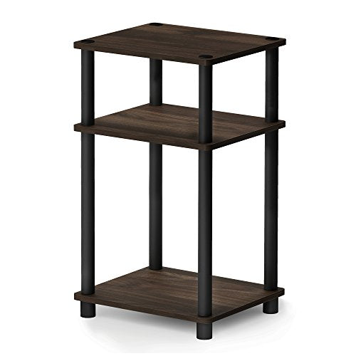 Furinno JUST Side Table, 3-Tier End Table, Open Shelves Night Stand, Bedside Table, Toolless Assembly, for Living Room, Bedroom, Bathroom, Columbia Walnut - color: Columbia Walnut/Black, size: 3-Tier, Round Pole, style: 1-Pack