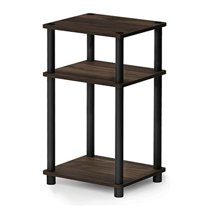 Furinno JUST Side Table, 3-Tier End Table, Open Shelves Night Stand, Bedside Table, Toolless Assembly, for Living Room, Bedroom, Bathroom, Columbia Walnut - color: Columbia Walnut/Black, size: 3-Tier, Round Pole, style: 1-Pack