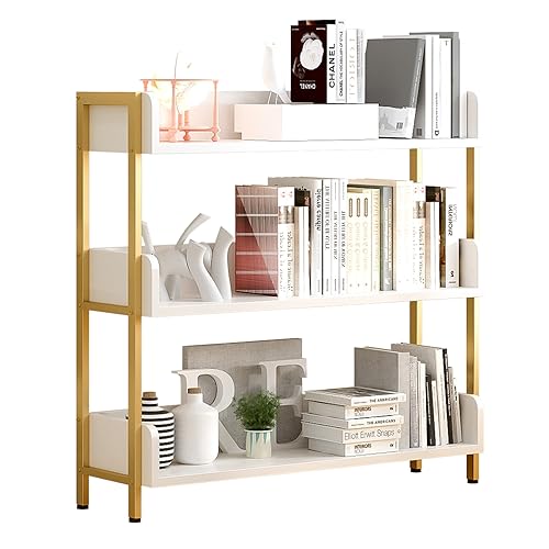 OSCHF Wide Open Shelf Bookcase, 3-Tier, White with Gold Frame - size: 3-Tier