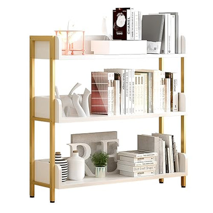 OSCHF Wide Open Shelf Bookcase, 3-Tier, White with Gold Frame - size: 3-Tier