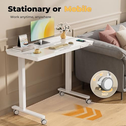 40" Glass Standing Desk with Drawer, Electric Stand up Desk - color: White Glass-top, size: 40"