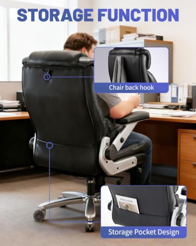 800LBS Big and Tall Office Chair for Heavy People, Heavy Duty Executive Chair with High Back, Extra Wide Seat and Adjustable Lumbar, Large Computer Desk Chair Comfortable for Home Office - color: Black-1