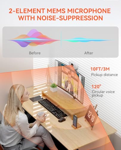NUROUM V15AF 2K Webcam for PC, 1080p 60FPS AutoFocus Web Camera with Microphone, Privacy Cover and Mute, 75°FOV Dual Microphone USB FHD Computer Camera, Plug and Play for Zoom/Skype/Teams, White - style: V15AF-White