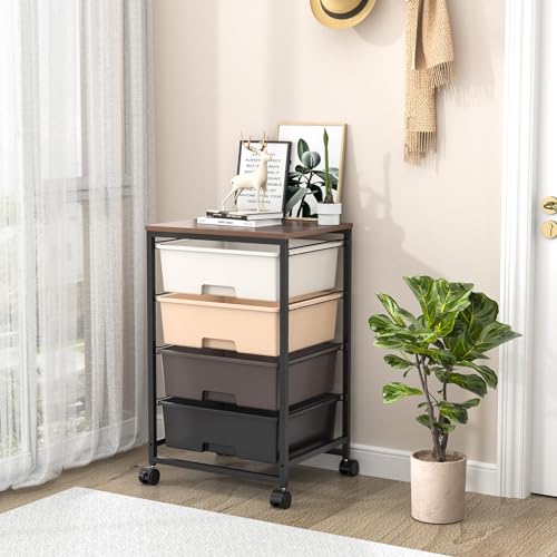 SYKIARIOL Utility Cart with 4 Drawers, Brown - color: Dark Brown, size: 4 Drawers