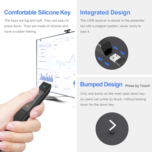Wireless Presentation Clicker, PowerPoint Clicker with Laser Pointer | Presentation Remote for PowerPoint Presentations, Plug & Play USB Slide Advancer, Compatible with Mac/Windows/Linux/Android - color: Black