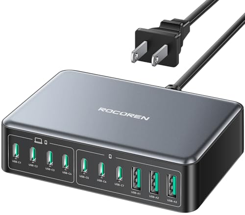 Rocoren 480W GaN 10‑Port Charging Station, PD 100W Fast USB‑C Charger Hub - color: Black-480W