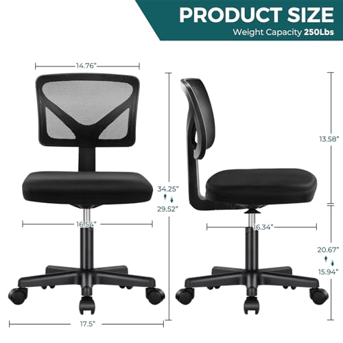 DUMOS Armless Desk Chairs, 2 Pack, Small Home Office Mesh Chairs | Ergonomic Adjustable Mid Back, Swivel Rolling Task, Computer Work Vanity Small Spaces, Black - color: Black, size: Set of 2