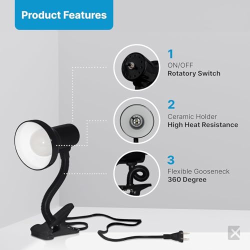 Xtricity LED Clip on Desk Lamp with 360° Flexible Gooseneck (Black Finish) - color: Clamp Base (Black), size: 1 Pack