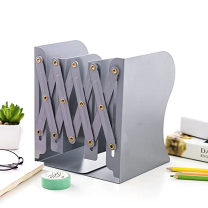 Adjustable Bookends Metal Book Ends for Heavy Book Holder Heavy Duty Bookends Nonskid Bookcase Desktop Book Organizer Binder Holder - color: Simple Grey