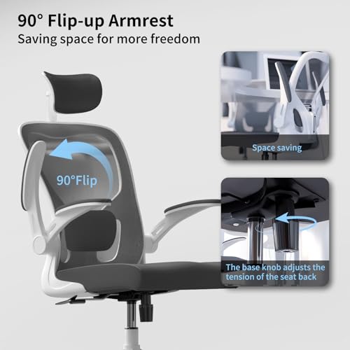 Monhey Ergonomic Office Chair, 90°-125° Tilt Back Home Desk Chair with 360° Swivel & Mute Wheels, High Back Mesh Computer Chair for Adults with Lumbar Support, 330 LBS Capacity(02White+Grey) - color: 02white+grey