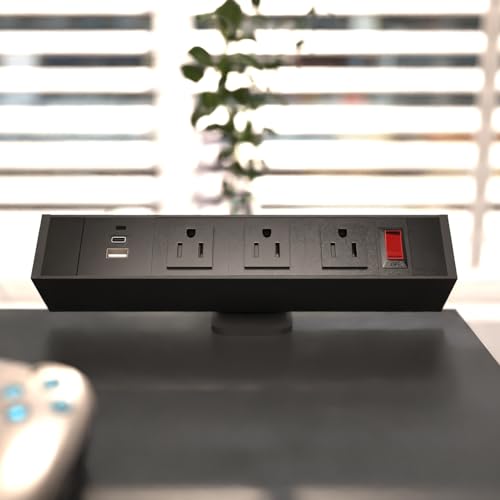 FOH Aluminum Desk Clamp Power Strip, Surge Protector, 1875W, Square | 3 in 1 Desk Stand with 3CA, Multi-Contact USB Power, Power Socket with Switch, 3 Port Clamp, USB-A & USB-C, 6FT Cable - size: Square