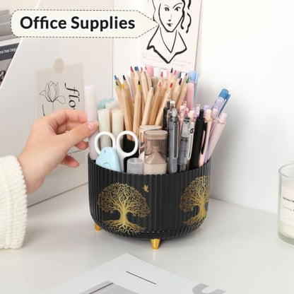 SKYDUE 360 Degree Rotating Pen Holder for Desk with 5 Slots,Tree of Life - color: Tree of Life_1Pack