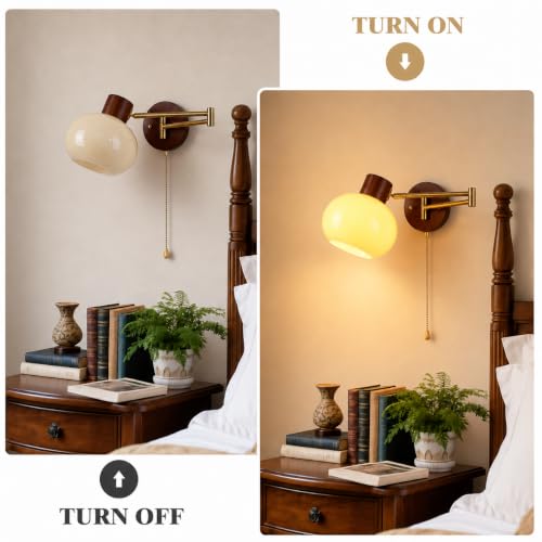 KCO Lighting Modern Brass Glass Globe Swing Arm Pull Chain Wall Sconce - color: 18cm Yellow