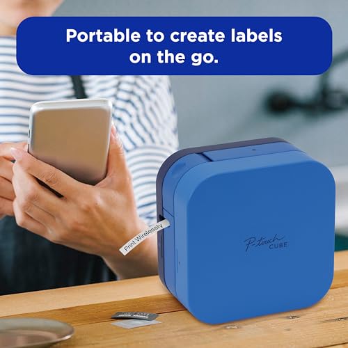 Brother P-Touch Cube Smartphone Label Maker, Bluetooth Wireless Technology, Multiple Templates Available, Apple & Android Compatible - Blue, 2.5 x 4.6 x 4.6 inches - color: Blue