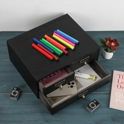 Wooden Drawers Apothecary Cabinet Black Wood Desktop Organizer Box - color: BLACK03