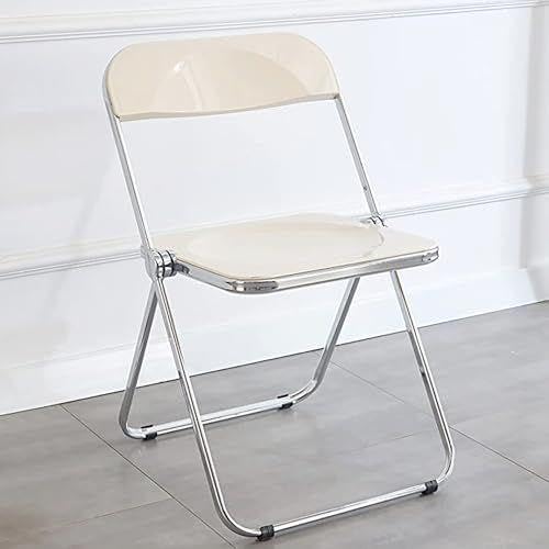 Modern Clear Acrylic Folding Chair, Plastic Foldable Seat, White | Stackable Chrome Frame Crystal Chair for Dining Room, Accent Side Chair, Guest Chairs for Vanity, Party, Banquet, Office - color: White