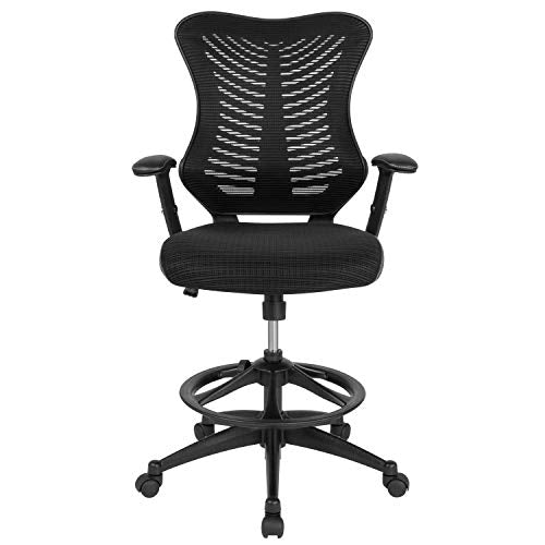 Flash Furniture LeatherSoft Adjustable Drafting Chair, Black | Leather soft Sides, High-Back, Mesh Back