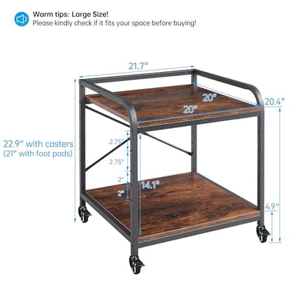 Fannova Large Size Under Desk Printer Stand, Height Adjustable Top Shelf | Table Top 20"x20", Fits 3D/Laser Printer, Heavy Duty Industrial Wheels, 2 Tier Rolling Cart Home Office Storage, Rustic Brown - color: Rustic Brown