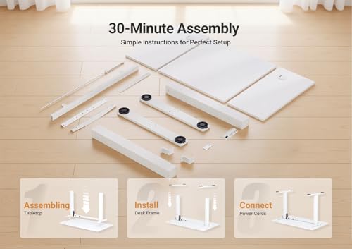 Claiks Electric Height Adjustable Standing Desk, 48x24 Inch, Cold White | Smooth Height Adjustment, 3 Memory Presets, Cable management hub & hook, Stable Steel Frame, 156 lbs Capacity, Easy Assembly - color: Cold White, size: 48