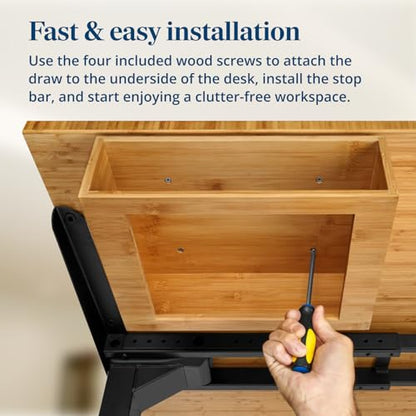 Bamboo Under Desk Drawer – Desktop Storage with 17 lb Capacity and Safety Stop Slide, Undermount Drawer and Standing Desk Accessories for Home Office (Bamboo) - color: Bamboo