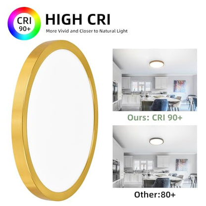 hykolity 12 Inch Selectable CCT LED Round Flat Panel Light,2 Pack | 24W 3000K/4000K/5000K, Edge-Lit Flush Mount Ceiling Light Fixture for Kitchen, Bedroom, Laundry and Closet Room,Gold - color: Gold, size: 12 inch