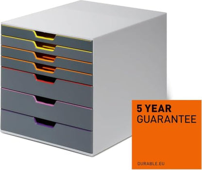 Durable Varicolor Drawer Organizer, 7 Color Coded Drawers, Gray - style: 7-Drawer