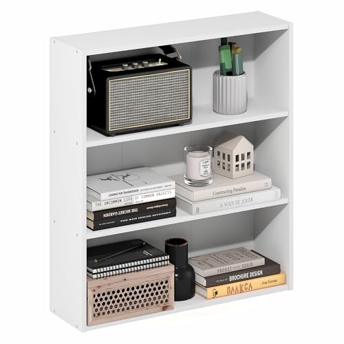Furinno Basic Book Shelf, 3-Tier Bookshelf, Cube Storage Organizer Bookcase with Open Shelf, 7 x 24 x 26, for Living Room, Bedroom, Home Office, White - color: White, size: 3-Tier, 7 x 24 x 26