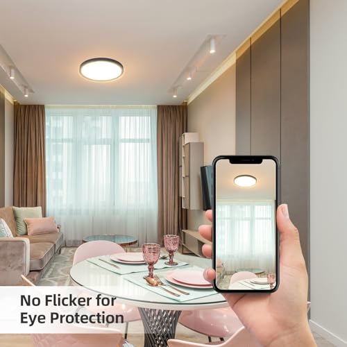 ECOELER LED Flush Mount Ceiling Light Fixture, 9inch Dimmable Round Ceiling Light, 24W 1800Lm, 5CCT Selectable Low Profile Slim Flat Panel Lights, ETL & FCC, Black - color: Black, size: 9Inch - 1PK