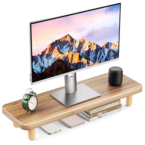 Monitor Stand Riser, 24 Inch Wood Desk Organizer with Monitor Stand & Storage Computer Monitor and Laptop Riser Multifunctional Laptop Stand Desk Organizer for Office Home Screen/Laptop/PC (Light Walnut) - color: Light Walnut