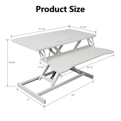 Standing Desk Converter, 32" Wide Height Adjustable Sit Stand Up Desk Riser with Keyboard Tray, Desktop Workstation Riser for Home Office Computer Laptop, Particle Board (White) - color: White