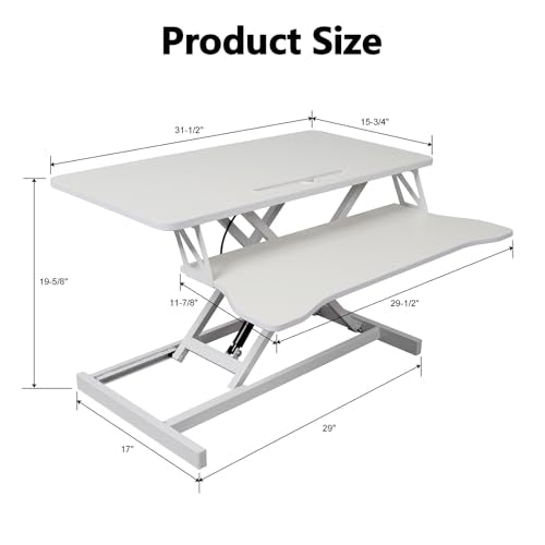 Standing Desk Converter, 32" Wide Height Adjustable Sit Stand Up Desk Riser with Keyboard Tray, Desktop Workstation Riser for Home Office Computer Laptop, Particle Board (White) - color: White