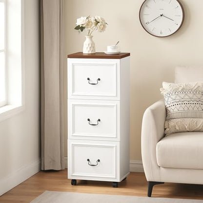 MAHANCRIS 3 Drawer File Cabinet, Rolling File Cabinet for Home Office, Wooden Under Desk Storage, Printer Stand with Drawers, for A4/Letter-Size Files, White and Walnut FCBA3901 - size: 3 Drawer