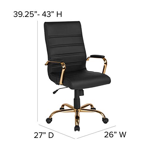 Flash Furniture High Back LeatherSoft Executive Office Chair, Black/Gold | 360° Swivel, Height Adjustable, Commercial Grade - color: Black Leathersoft/Gold Frame