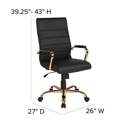 Flash Furniture High Back LeatherSoft Executive Office Chair, Black/Gold | 360° Swivel, Height Adjustable, Commercial Grade - color: Black Leathersoft/Gold Frame